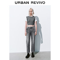 URBAN REVIVO UR2024春季新款女时髦复古猫须水洗直筒显瘦牛仔长裤UWL840037