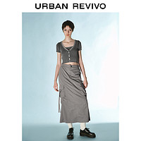URBAN REVIVO UR2024春季新款女装复古洗水假两件肌理感短款针织衫UWV940037