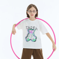 Kappa Kids卡帕儿童短袖T恤夏男女童可爱卡通半截袖上衣简约时尚白色140