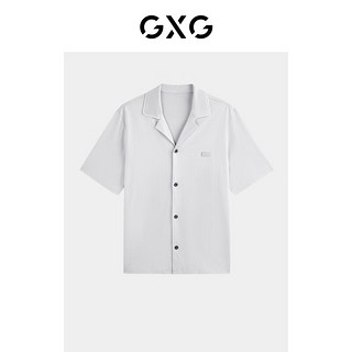 GXG男士家居服套装全棉莫兰迪翻领短袖短裤睡衣 本白灰 180/XL