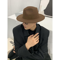 慕瑾繁饰 设计师款小众平顶礼帽男秋冬毛呢复古英伦爵士骑士帽女遮阳帽礼帽 咖啡色 均码