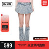 英克斯（inxx）时尚潮牌提花牛仔短裙女百褶裙XXE2030318 牛仔蓝色
