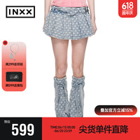 英克斯（inxx）时尚潮牌提花牛仔短裙女百褶裙XXE2030318 牛仔蓝色