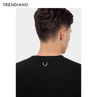 TRENDIANO抽象线条图绘印染圆领T恤2024年夏季失真风图案棉质上衣 黑色 M