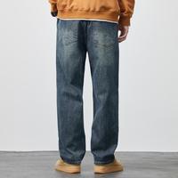 唐狮 TONLION夏季牛仔裤男港风复古时尚水洗高街阔腿裤宽松直筒垂感长裤