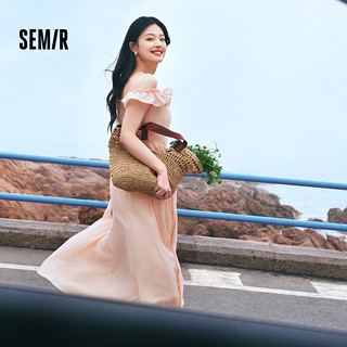 森马（Semir）连衣裙女修身荷叶边甜美风慵懒2024夏季小飞袖中长裙温柔 橡皮粉61201 2XL 175/96A