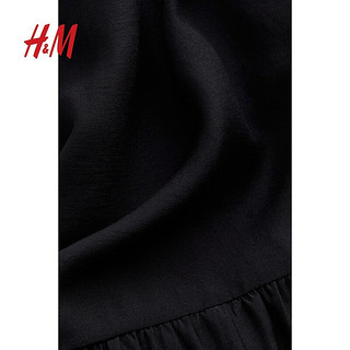 H&M女装2024夏季连衣裙气质抽绳喇叭裙摆中长吊带裙1233862 黑色 165/96
