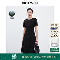 奈蔻[三醋酸]2024夏季新款通勤黑色修身简洁大方连衣裙子 黑色
