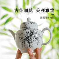 88VIP：景德镇 官方陶瓷墨彩檀竹盖碗茶具套组单杯品茗专用茶壶组合送礼