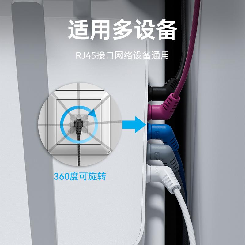 威迅网线弯头360°旋转网线超六类七类八类屏蔽网线家用弯头网线