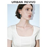 URBAN REVIVO 女士甜辣风方领鱼骨线修身短袖T恤 UWJ440059 本白 XS