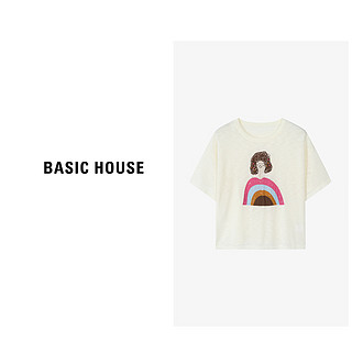 Basic House/百家好夏季百搭宽松潮流卡通休闲针织衫-B0624A52492 灰色 L120-130斤