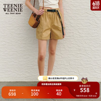 Teenie Weenie小熊女装2024新款夏装工装风休闲裤短裤通勤收腰裤子 深卡其色 1