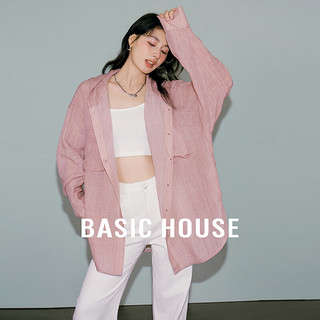 百家好（Basic House）Basic House/百家好莱赛尔夏日纯色百搭休闲连帽设计感长袖衬衫女 冰沙粉 S