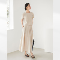 对白简约休闲连衣裙套装女2024短袖T恤半身裙夏装搭配一整套