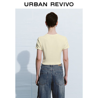 URBAN REVIVO 女士时尚休闲印花修身短款短袖T恤 UWL440188 裸杏色 L
