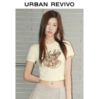 URBAN REVIVO 女士时尚休闲印花修身短款短袖T恤 UWL440188 裸杏色 L
