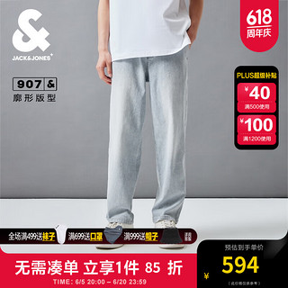 杰克·琼斯（JACK&JONES）男士时尚宽松简约潮流舒适字母贴布装饰灰色牛仔裤男装224332097 C43浅牛仔灰 常规 180/84A/LR