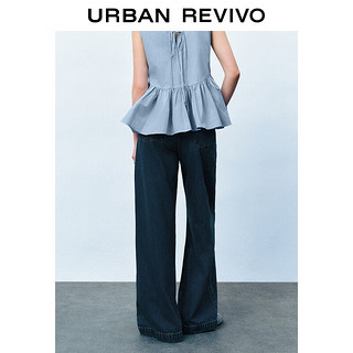 URBAN REVIVO 女士时髦洗水斜插袋微喇牛仔长裤 UWU840078 蓝色 27