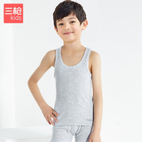 三枪A类舒肤棉罗纹纯棉全棉女童男童儿童圆领打底背心 麻灰男 110