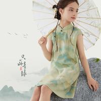 女童连衣裙国风旗袍儿童裙子24夏季薄款新中式汉服洋气夏装 TD2DQ077 青绿