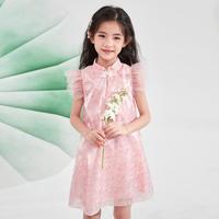 【国风盘扣领】女童连衣裙儿童夏装新中式汉服裙网纱裙