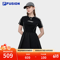 FILA FUSION斐乐潮牌女子连衣裙2024夏季时尚拼接收腰百褶裙 正黑色-BK XS 155/76A/XS