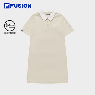 FILA FUSION斐乐潮牌女子针织连衣裙2024夏POLO领休闲裙子 乳糖色-BG 160/80A/S