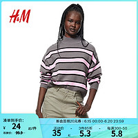 H&M女装毛针织衫罗纹圆领洋气套衫1161768 深灰色/条纹 170/116 170/116A
