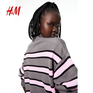 H&M女装毛针织衫罗纹圆领洋气套衫1161768 深灰色/条纹 170/116 170/116A