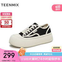 天美意秋厚底系带简约校园风休闲鞋女帆布鞋BG761CM3