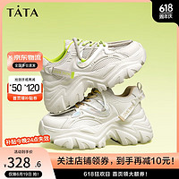 他她（TATA）薄款鞋女透气轻薄厚底老爹鞋女秋WOG05BM3 米白/绿 38