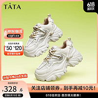 他她（TATA）薄款鞋女透气轻薄厚底老爹鞋女秋WOG05BM3 米白/杏 38