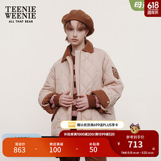 Teenie Weenie小熊秋冬棉服女复古时髦拼接宽松棉服保暖外套TW小熊 卡其色 155/XS