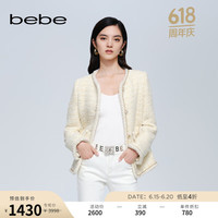 bebe冬季系列女士气质法式优雅粗花呢羊毛夹克外套上衣440309 白金