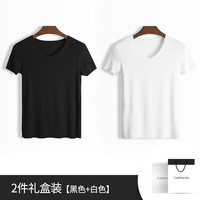 Clarkarida男士背心男莫代尔无痕内穿打底衫运动汗衫透气休闲跨栏背心 黑色+白色【T恤2件】 3XL(170-190斤)