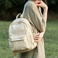 MOONMIX 双肩包女士休闲轻便小背包妈咪包简约书包户外登山包短途旅行包 卡其色 卡其色（轻便款）