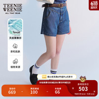 Teenie Weenie【天丝莱赛尔】小熊2024年夏季高腰短裤牛仔裤女 中蓝色 165/M