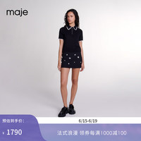 Maje2024早秋女装时尚黑白撞色花边领短袖针织上衣MFPPU00797 黑色 T1