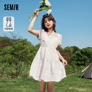 森马（Semir）连衣裙女泡泡袖绣花碎花裙欧根纱公主裙小清新107423114028 红色调00366