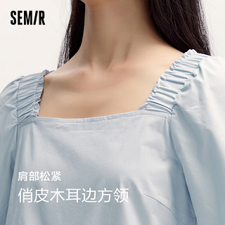 森马（Semir）连衣裙女温柔系木耳边方领2024夏季泡泡袖娃娃裙甜美107424114030 冰蓝80900 XS