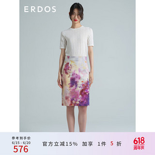 ERDOS 春夏幸运草镂空精纺圆领女短袖针织T恤 白 160/84A/M