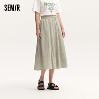 森马（Semir）半身裙女纯色松紧腰2024夏季宽松质感伞裙101324120004 绿咖色调00345 M