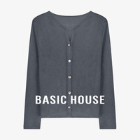 百家好（Basic House）Basic House/百家好纯色休闲百搭夏日新款长袖V领针织开衫