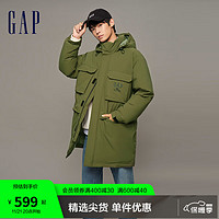 Gap男装冬季LOGO时尚连帽长款羽绒服836119保暖宽松外套 军绿色 185/104A(XXL) 185/104A(XXL)亚洲尺码