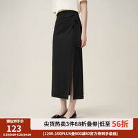 范思蓝恩高腰气质通勤小黑裙子女2024夏季新款抽褶直筒半身长裙 黑色