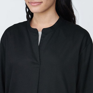 无印良品 MUJI 女式 粘纤混 五分袖束腰长上衣打底衫内搭  BC2J6A4S 黑色 S (155/80A)