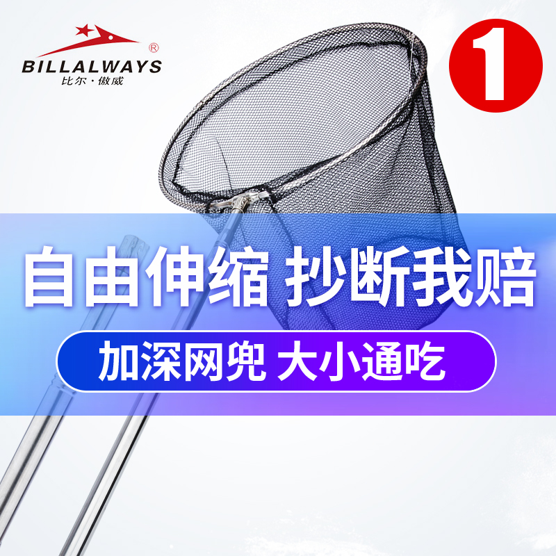 比尔傲威抄网伸缩定位不锈钢捞鱼网 3m 【包含40cm网头】