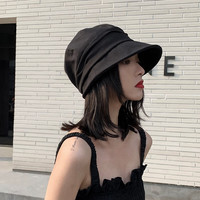 BuyYii 日系薄款夏季棉帽子女韩版潮贝雷八角帽画家帽遮阳女 BLM-19黑色 可调节