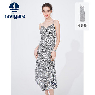 navigare 纳维凯尔 意大利小帆船女士细吊带连衣裙修身长裙2322874510 白/黑 XL